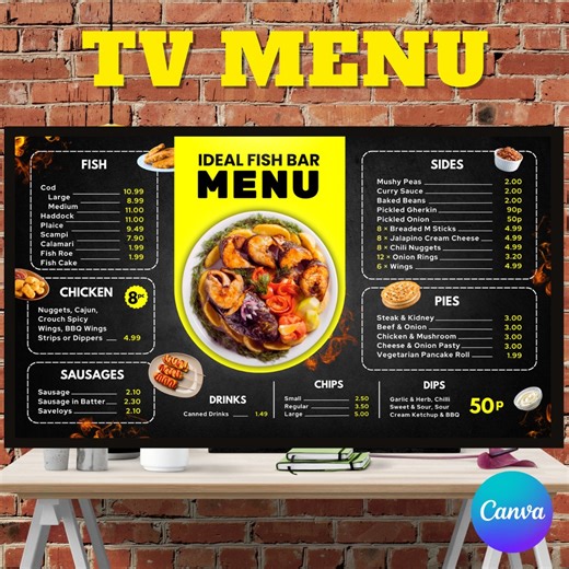 Digital TV Menu Board Templates – Restaurant Menu Designs (canva) - Etsy
