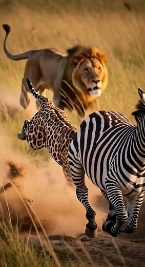 Lion and Leopard Hunt Together – Zebra Ambush in the Savanna!