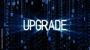 Upgrade text on abstract matrix background. Binary Computer Code. Coding and Hacker concept. Motion Tech Background. Available in 4K FullHD and HD video render footage. Stock Video