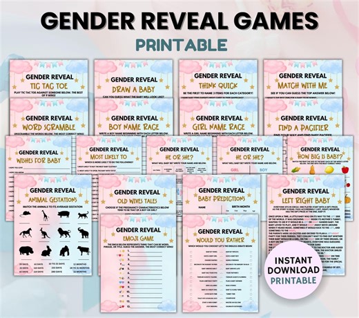 Gender Reveal Games Bundle Printable, Gender Reveal Games, Gender Reveal Party Games, Blue Pink Gender Reveal, Gender Reveal Ideas - Etsy