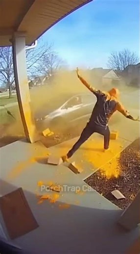 Security Cam Catches the Moment a Package Explodes #shorts #CaughtOnCam #Satisfying