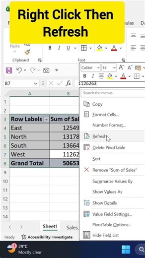 👉 Pivot Table Not Updating? 😳 1 Click Fix! Telugu 2026 #excel #shorts #pivot_table