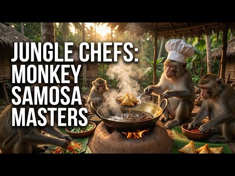 Monkey Chefs Cook Crispy Samosa & Spicy Curry | Real Jungle Cooking Documentary