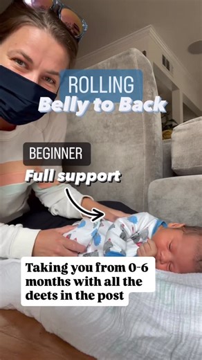 Dr. Deana Rosaia | Baby Movement Milestone Expert on Instagram: "5 ways to help your baby roll from tummy to back. No joke, this question floods my inbox (have you ever wondered the same?) ‘How do I help my baby roll from belly to back? They are ____ months old!’ Let’s chat a few of the MANY ways you can support your baby to roll tummy to back as they grow! 🧡 Beginner {Newborn}: They need full support to head & trunk, keeping close to the floor as you help them roll. The goal is exposure to mov