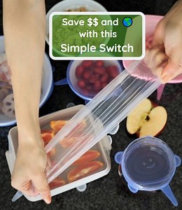 10K views · 61 reactions | Ditch your plastic wrap for good.  . Turn your cups, bowls, and fruit into instant storage with reusable Net Zero Stretch & Seal Lids. . ⏬⏬ 10% Off With Code: ECO10 netzerocompany.com/lids | Net Zero Co. | Facebook