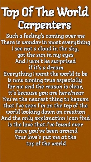 Top of the World lyrics - Carpenter ‪@carpenters‬ #shorts#viral #lyrics #ytshorts#viralshorts#foryou