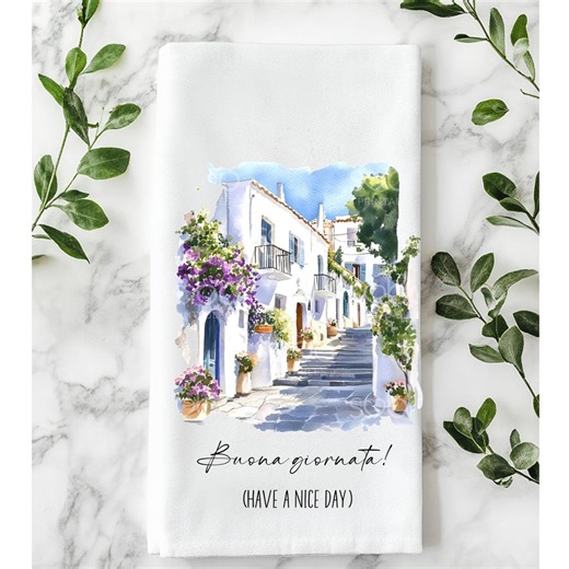 Italian Landscape Kitchen Towel - Decorative Cotton Dish Cloth - Etsy