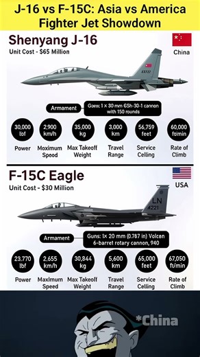J-16 vs F-15C: Epic Fighter Jet Showdown | Asia vs America Airpower Comparison #china #usa #short