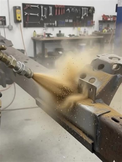 Rust? Paint? Heavy buildup? Sandblasting handles it in seconds ⚡ Bare metal. No compromises. Watch till the end — it gets satisfying 😎 #sandblasting #metalcleaning #beforeafter #restoration #metalwork