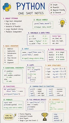 Learn Python Fast 🚀 | Handwritten One Shot Notes #python
