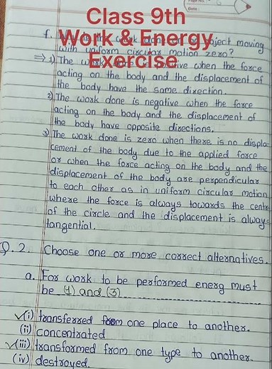 Class 9th, science and technology,chapter-2, Exercise || Work and Energy||answer ||#exercise#shorts