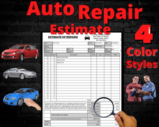 Auto Repair Estimate Template: Editable Mechanic Invoice Digital Download - Etsy