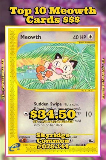 Top 10 MOST EXPENSIVE Meowth Pokémon Cards 😱💰 #pokemon #pokemoncards #pokémon #top10 #tcg