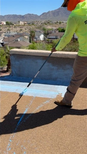 Roofer Installing Asphalt Primer Over Modified Bitumen! 🏡 #roofing #construction