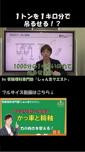 【理科のコツ「かっ車と輪軸」】1トンの物体を1キロの力で持ち上げる方法【受験理科専門塾しゅん吉クエスト】