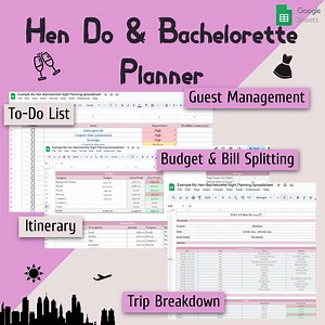 Hen Do Bachelorette Party Google Sheets,hen Party Template,bachelorette Planner,hen Night,wedding Planner, Wedding Checklist, Excel Template - Etsy