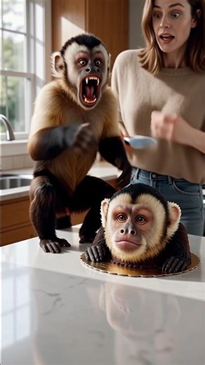 Monkey Thinks Cake Is Him 😱🐒 #Shorts