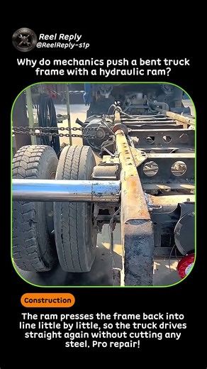 Hydraulic Ram Straightens a Bent Truck Frame #worker #process #truck #repair #hydraulic