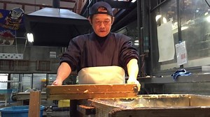 #Awagami master papermaker, Fukunaga-san makes thick handmade "Bizan" paper using the 'Tamezuki' technique (closer to Western style papermaking made w/ a unique mix of Eastern Western fibers). These sheets are very thick (300 gsm) and after drying will be hand-coated so that they are suitable for inkjet printing - See here: http://awagami.com/online/AIJP/index.html#Bizan | Awagami Factory