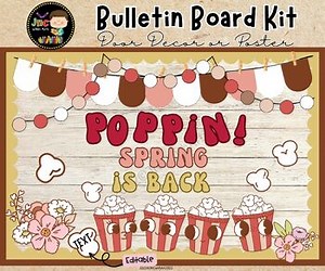 Groovy Poppin into Spring Bulletin Board Kit, Classroom Decor, Editable