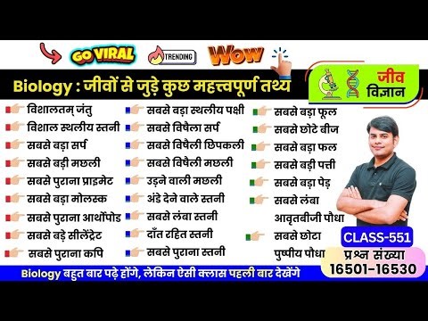551. जीवों से जुड़े कुछ महत्त्वपूर्ण तथ्य, Imp Fact Living Organisms, Biology GK | Nitin Sir STUDY91
