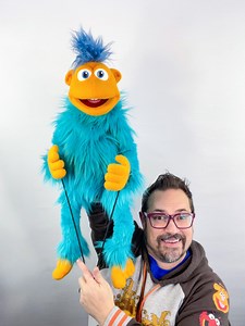 Professional Hand Puppet - Furry Alien Monster Muppet Inspired Puppet - Yellow-orange and Blue With Legs, Includes Permanent Arm Rods - Etsy