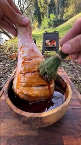 Giant Roasted Meat Dipped in Rich BBQ Sauce 🤤🔥 | Outdoor Cooking#GrilledMeat #FoodLovers #Cooking