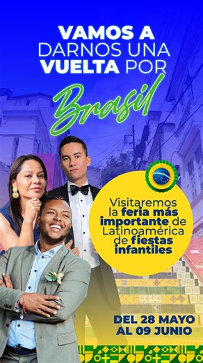 Una vuelta con nosotros por BRASIL 2026 28 de mayo al 9 de junio ¡Nos vamos a vivir la mejor experiencia de Latinoamérica para decoradores y proveedores! Una travesía exclusiva donde aprenderás, conocerás, comprarás y te conectarás con los gigantes de la industria del diseño y los eventos. 🇧🇷 ¿Qué incluye esta experiencia soñada? 🎪 1. Ingreso VIP al Celebrar Show 🛍️ 2. Tour de compras en fábricas 🍽️ 3. Cena privada con invitados especiales / celebridades 🏪 4. Visita a una tienda legendaria