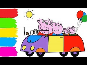How to Draw Peppa Pig Family In Car | Coloring for Kids