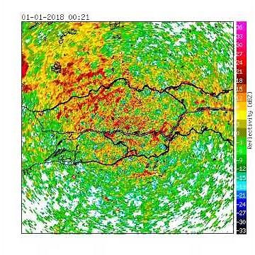 Radar tracings of birds exploding into flight during 2017-2018 NYE fireworks show