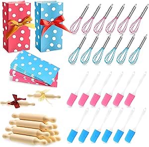 48 Pcs Kids Mini Baking Sets for Real Cooking Games Prize Party Favors, with Spatula, Rolling Pin, Whisk, Gift Bags for Baking Cooking Party Class