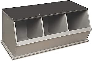 Badger Basket Three-Bin Stackable Storage Cubby – Woodgrain Gray, Expandable Storage with Top Display Shelf for Toys, Crafts & More