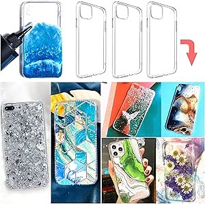3 pcs epoxy Resin Personalized Mobile Phone case DIY Silicone for iPhone11proMax (Note:Product are not Resin Mold, They are 3 pcs Bumper Soft Phone case with Special Groove Design) Clear