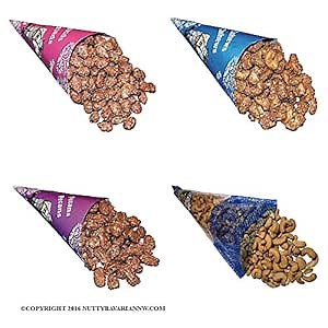 The Nutty Bavarian Cinnamon Glazed Roasted Almonds, Cashews, Pecans, and Lightly Salted Cashews in 4 Cone Pack (Variety Pack)