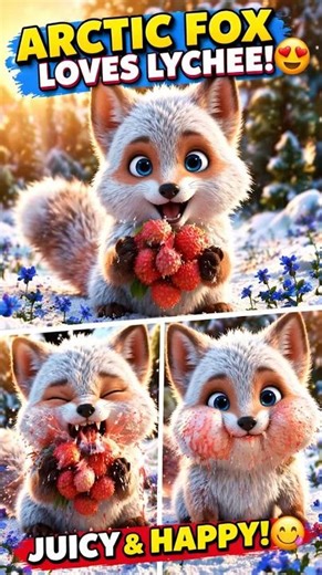 Baby Arctic Fox Takes Giant Lychee Bite – Most Blissful Satisfied Face