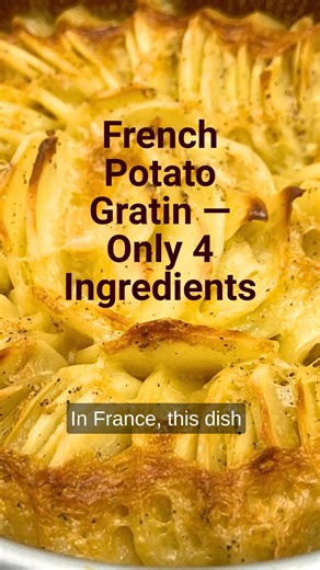 🥔✨ French Creamy Potato Perfection! When you need a cozy, comforting side dish that feels like a warm hug… this Gratin Dauphinois (French potato bake) is the answer. Only 4 ingredients and the oven does all the work! 📌 Full Recipe Ingredients (4–6 servings): • 2.5 lbs potatoes, peeled • 3 garlic clove, minced • 1 cup heavy cream • 50 g salted butter • Salt & pepper How to Make It: ✅ Preheat oven to 350°F (175°C) ✅ Grease a round baking dish with butter ✅ Slice potatoes very thin (mandoline or 