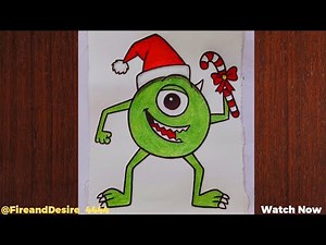 How to draw christmas mike wazowski easy from monsters inc