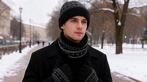 Thermal Skull Cap Scarf Glove Set Winter Fleece Lined Beanie Hat Knit Neck Cover Gray