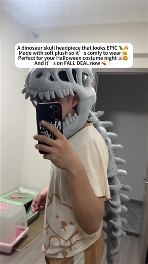 🦖📷The dinosaur skeleton plush headgear is funny and cute, the first choice for parent-child interaction and birthday gifts, instantly turning you into a "cute little dinosaur"! | HjusdA