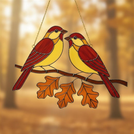 Cardinal Birds Stained Glass Pattern - Autumn Decor Sun Catcher, Cricut Files (PDF, SVG, PNG) - Etsy