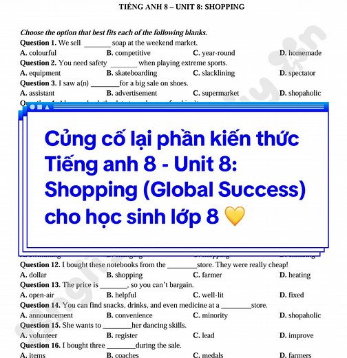 Củng cố Kiến Thức Tiếng Anh 8: Shopping