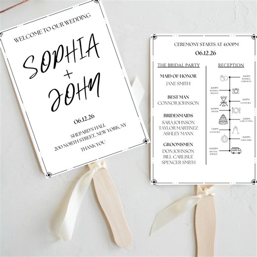 Wedding Program Fan Template, Editable Canva Modern Minimalist Wedding, Instant Download - Etsy