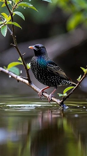 Starling bird drinking water perched on a green tree branch 😍😍 #shorts #birdlovers #wildlife #birds #fbreels #birdwatching | Green Life
