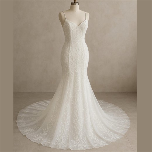 Luxury Floral Embriorded Modern Mermaid Wedding Dress, Gorgeous Ivory Mermaid Wedding Gown With Long Train, Princess Dress - Etsy