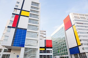 richard meier's city hall in the hague transformed into the 'world's largest mondrian'