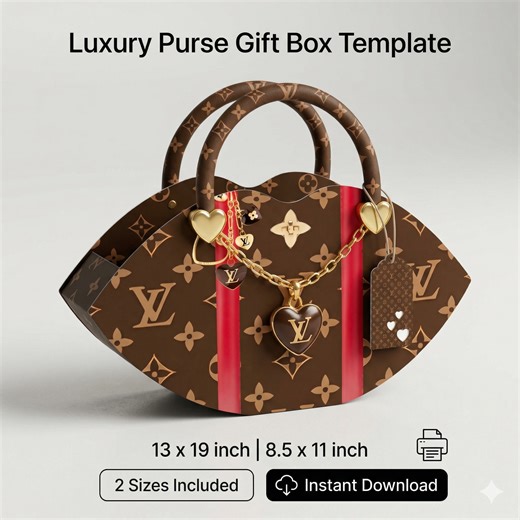 Luxury Purse Gift Box Template, Printable Handbag Box, Canva Editable, 13x19 & 8.5x11, DIY Favor Box, Party Gift Packaging, Instant Download