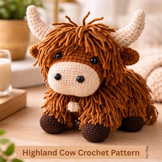 Highland Cow Crochet Amigurumi Pattern, Farm Animal Plush Toy (PDF Download) - Etsy