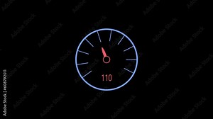 Speedo meter icon animation with alpha channel. Needle fast and slow with increasing or decreasing numbers.