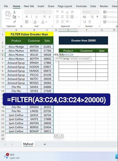 FILTER Function — Show Values Greater Than in Excel 🔥 | Excel FILTER Formula with Greater Than