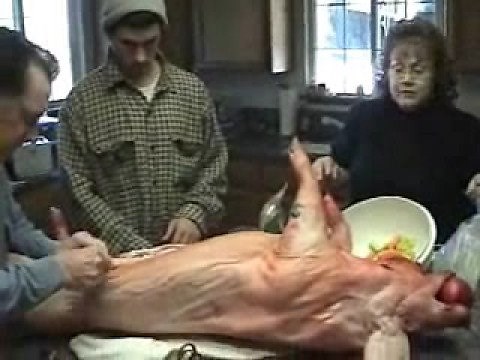 cooking a pig in the ground